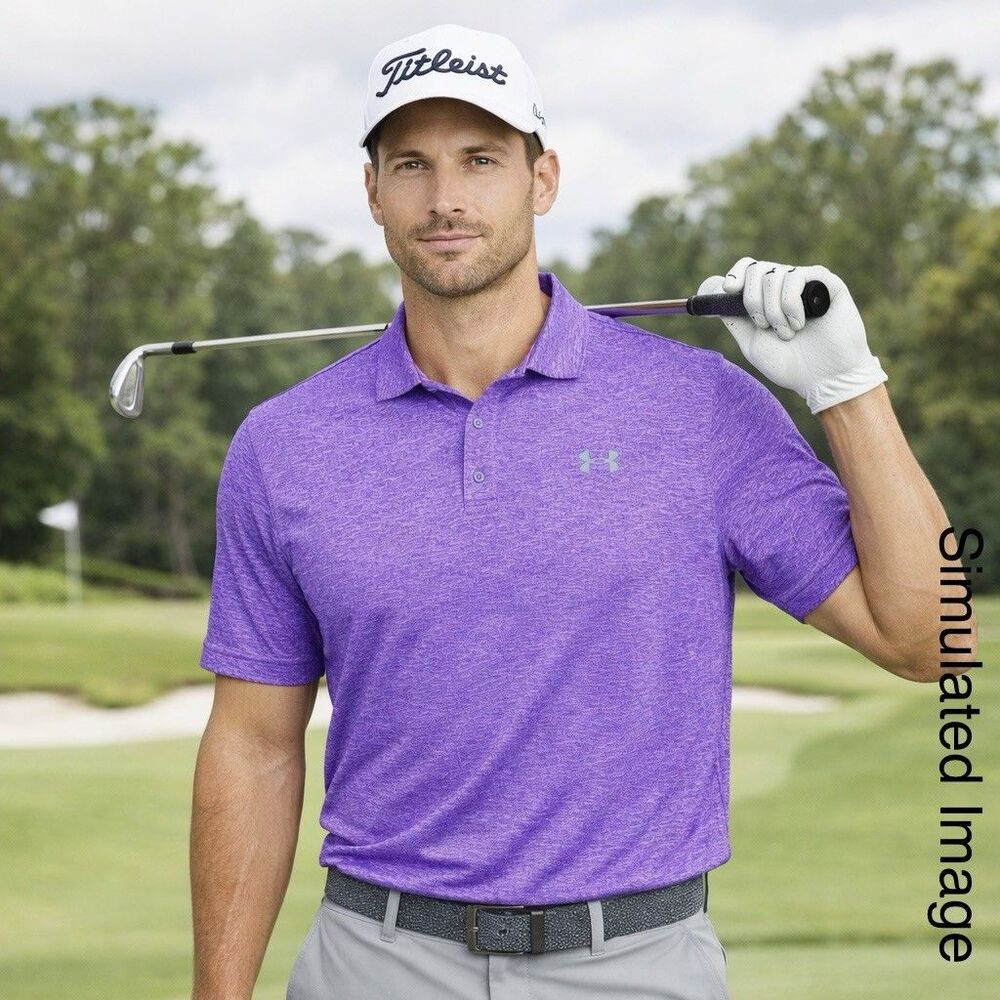 Under Armour HeatGear Polo Shirt Mens L Purple Loose Golf Performance